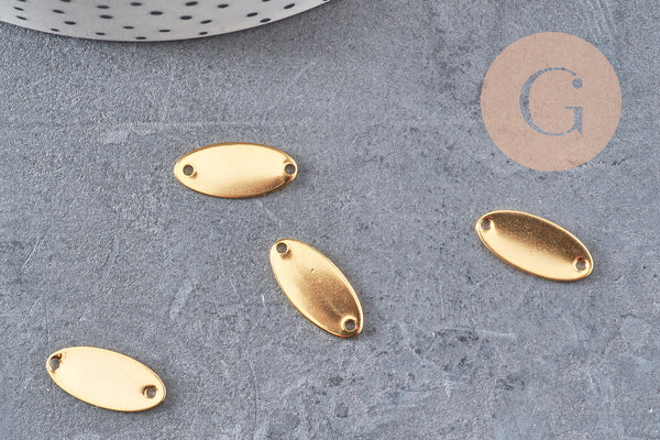 Pendentif connecteur ovale acier 201 inoxydable doré 16.5mm, x5 VALIDE