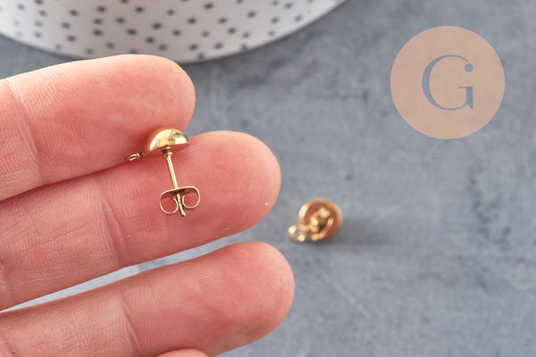 Clous puces oreille boule avec anneau acier 201 doré inoxydable 8mm, la paire (G11019)