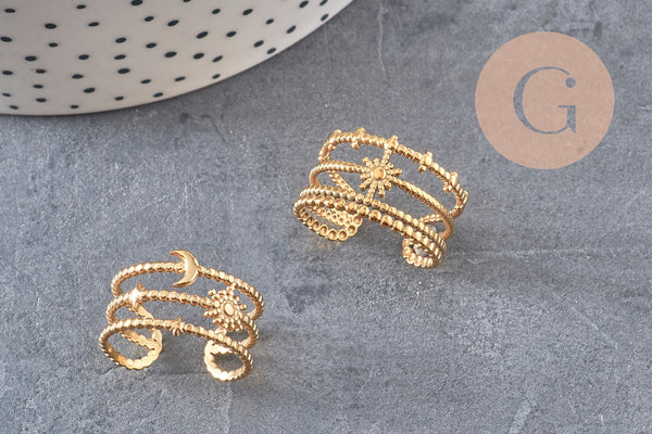 Adjustable ring star gold 304 stainless steel size 57, x1 (G7639)