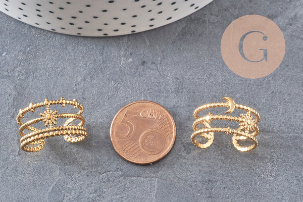Adjustable ring star gold 304 stainless steel size 57, x1 (G7639)