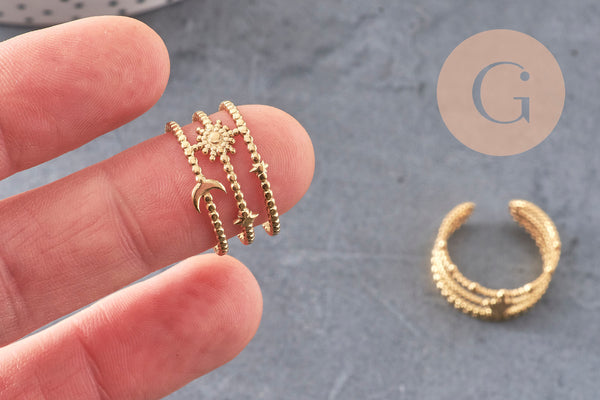 Adjustable ring star gold 304 stainless steel size 57, x1 (G7639)