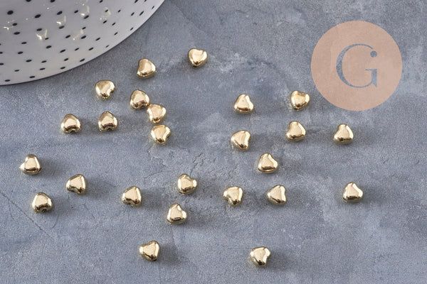 Gold-tone plastic domed heart beads, 5.5mm, x 10g VALID