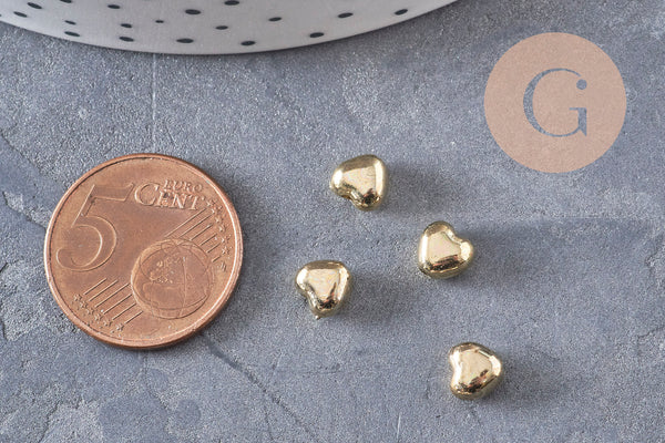 Gold-tone plastic domed heart beads, 5.5mm, x 10g VALID