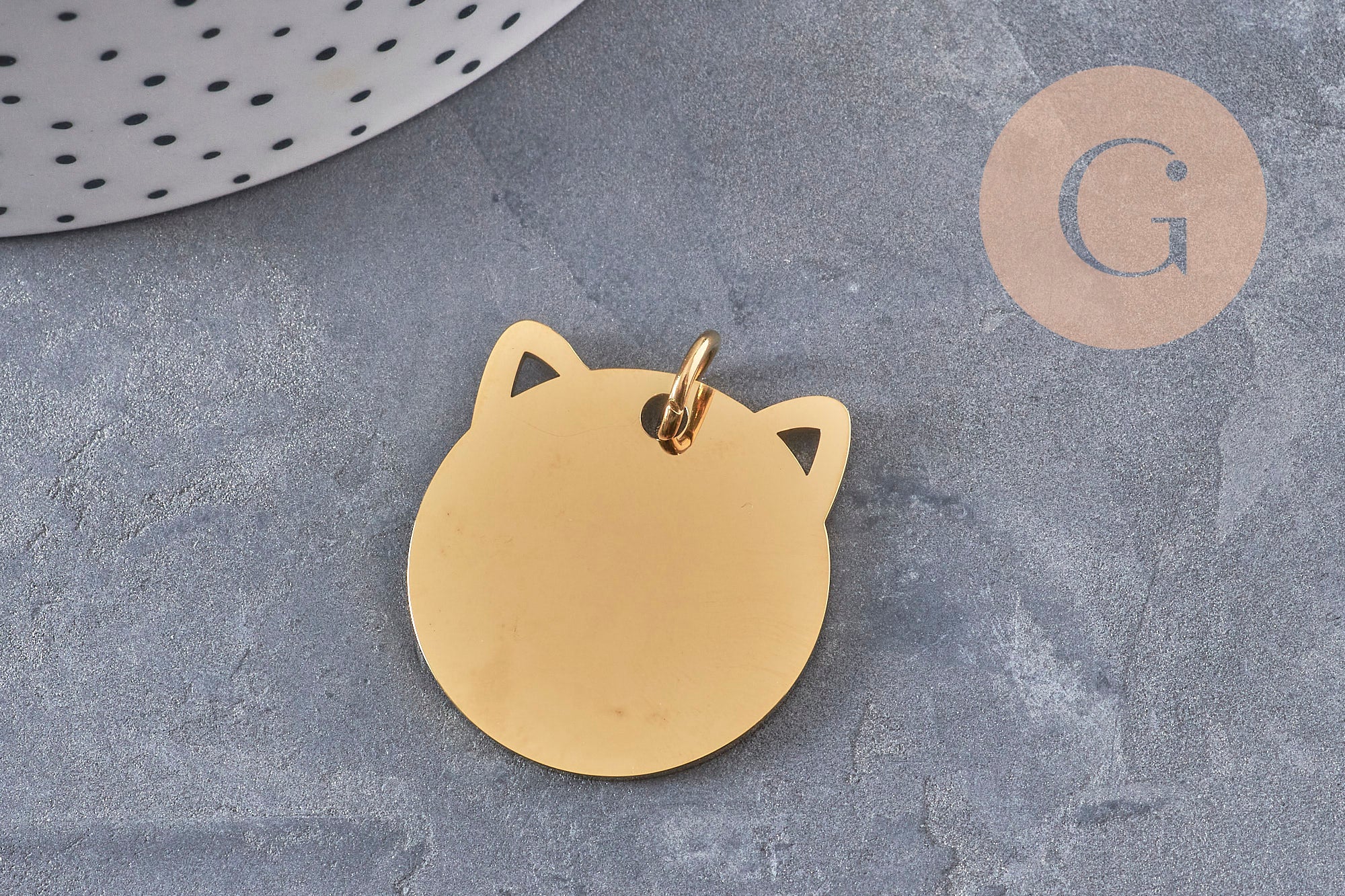 Pendentif tête de chat acier 201 inoxydable 29mm personnalisable, x1 (G11017)