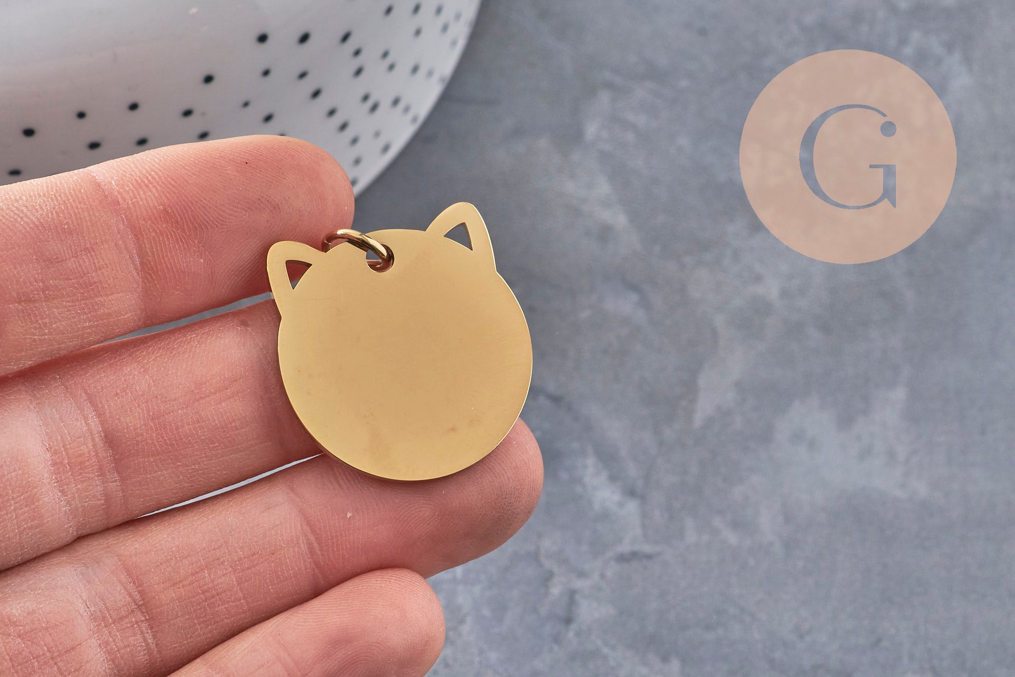 Pendentif tête de chat acier 201 inoxydable 29mm personnalisable, x1 (G11017)