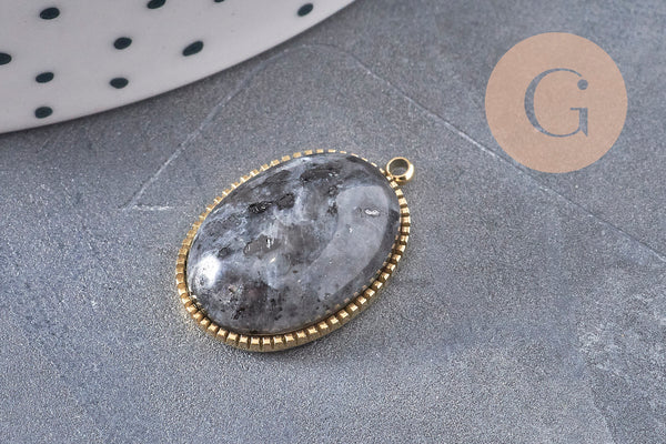 Natural stone pendant, 304 stainless steel, gold plated, 22mm, x1 VALID