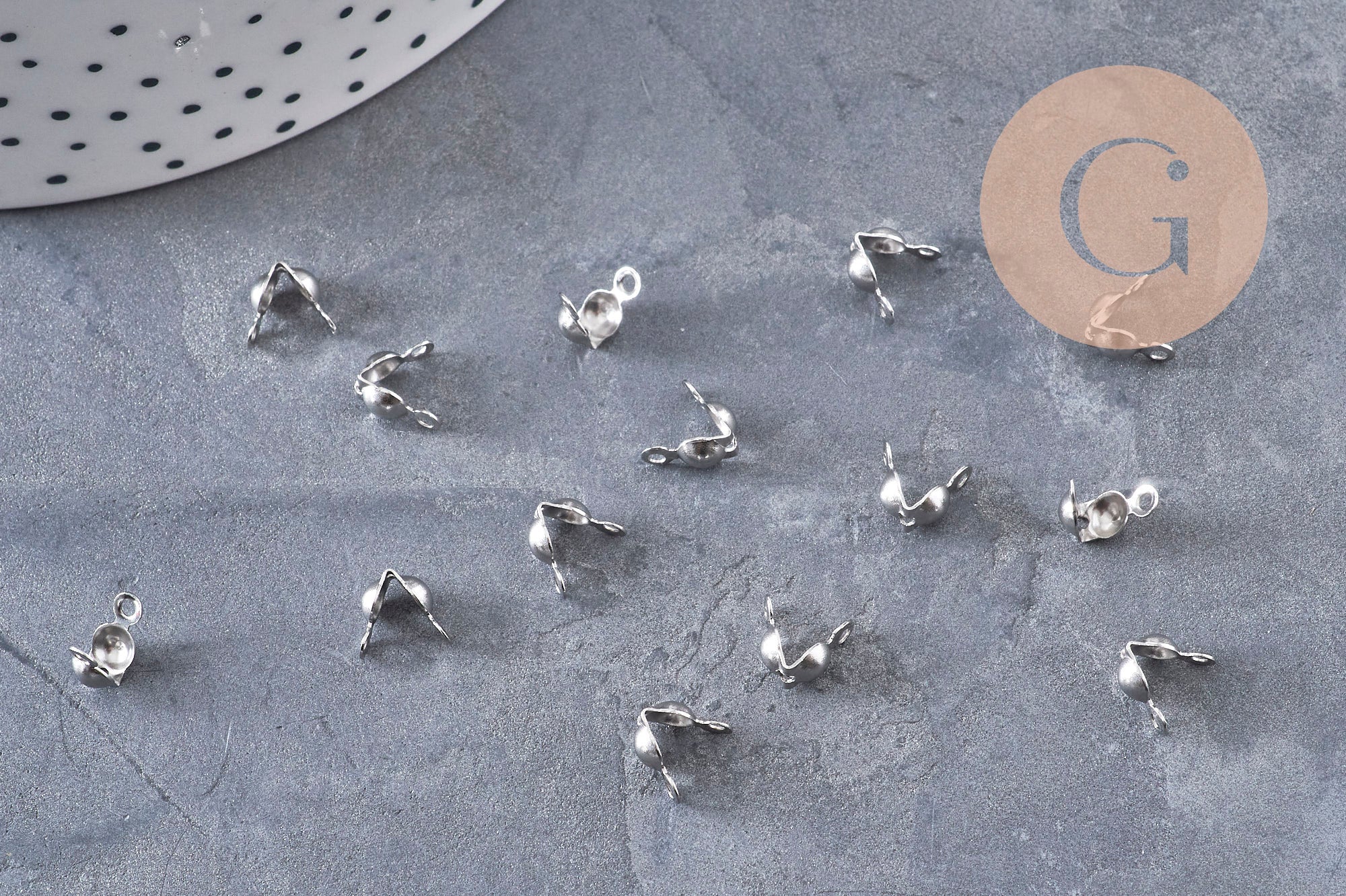 Cache-noeud chaine boule acier 304 platine avec trou 4mm, x10 (G11018)