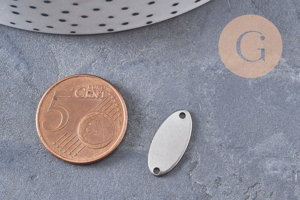 Pendentif connecteur ovale acier 201 inoxydable platine 17mm, x5 VALIDE