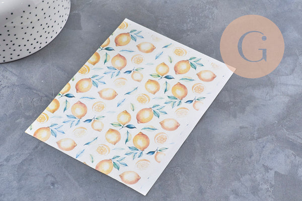 Feuille de transfert polymère – Motif Citrons aquarelle 14x10 cm, x1 (G11032)