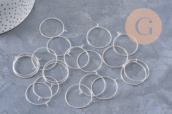 Anneaux créoles acier inoxydable 316 argenté 30mm, x20 (G11003)