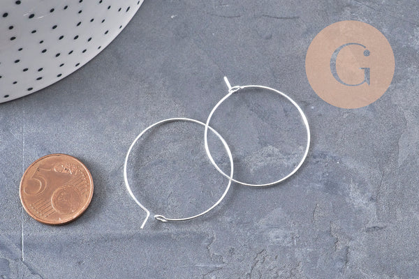 Anneaux créoles acier inoxydable 316 argenté 30mm, x20 (G11003)