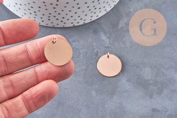 Pendentif médaille ronde acier IP 304 inoxydable doré/platine/ Or rose IP 20mm x1 (G10173)