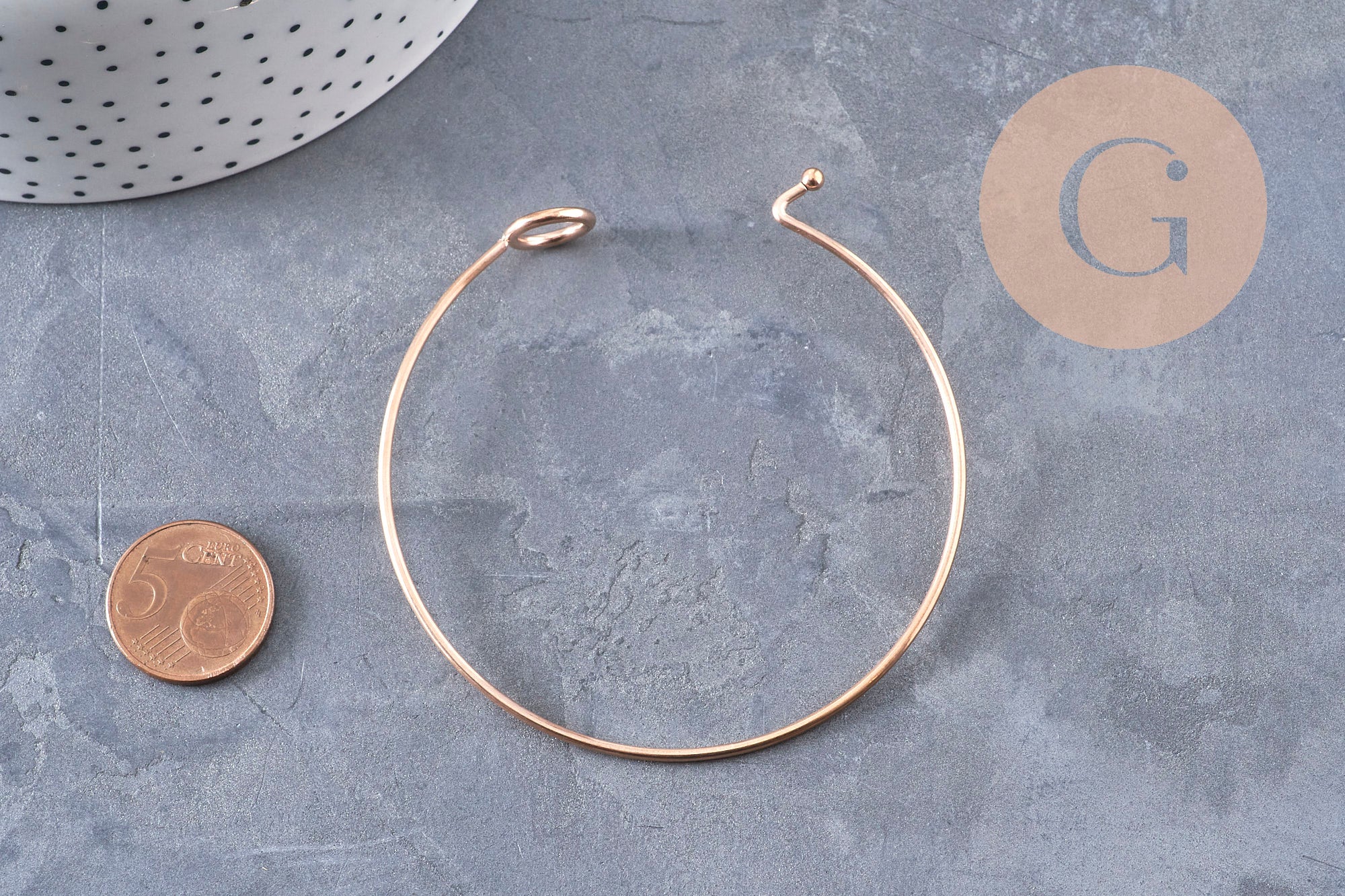 Bracelet jonc ouvrable rond 1.5mm acier 304 inoxydable or rose IP 60mm, x1 (G11029)