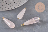 Pendentif goutte quartz rose naturel laiton & acier doré 38mm, x1 (G11052)