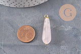 Pendentif goutte quartz rose naturel laiton & acier doré 38mm, x1 (G11052)