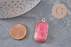 Pendentif rectangle jade naturel rose facettes laiton doré 31mm, x1 (G11043)