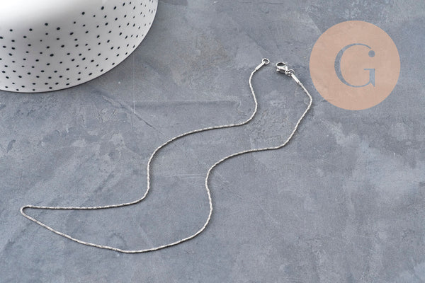 Collier Chaine serpent acier inoxydable platine 1mm/42.5cm, x1 (G11057) VALIDE