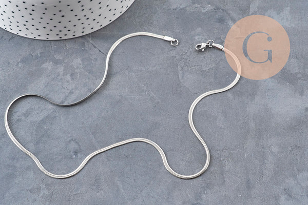 Collier Chaine serpent acier inoxydable platine 2.2mm/45cm, x1 (G11056) VALIDE