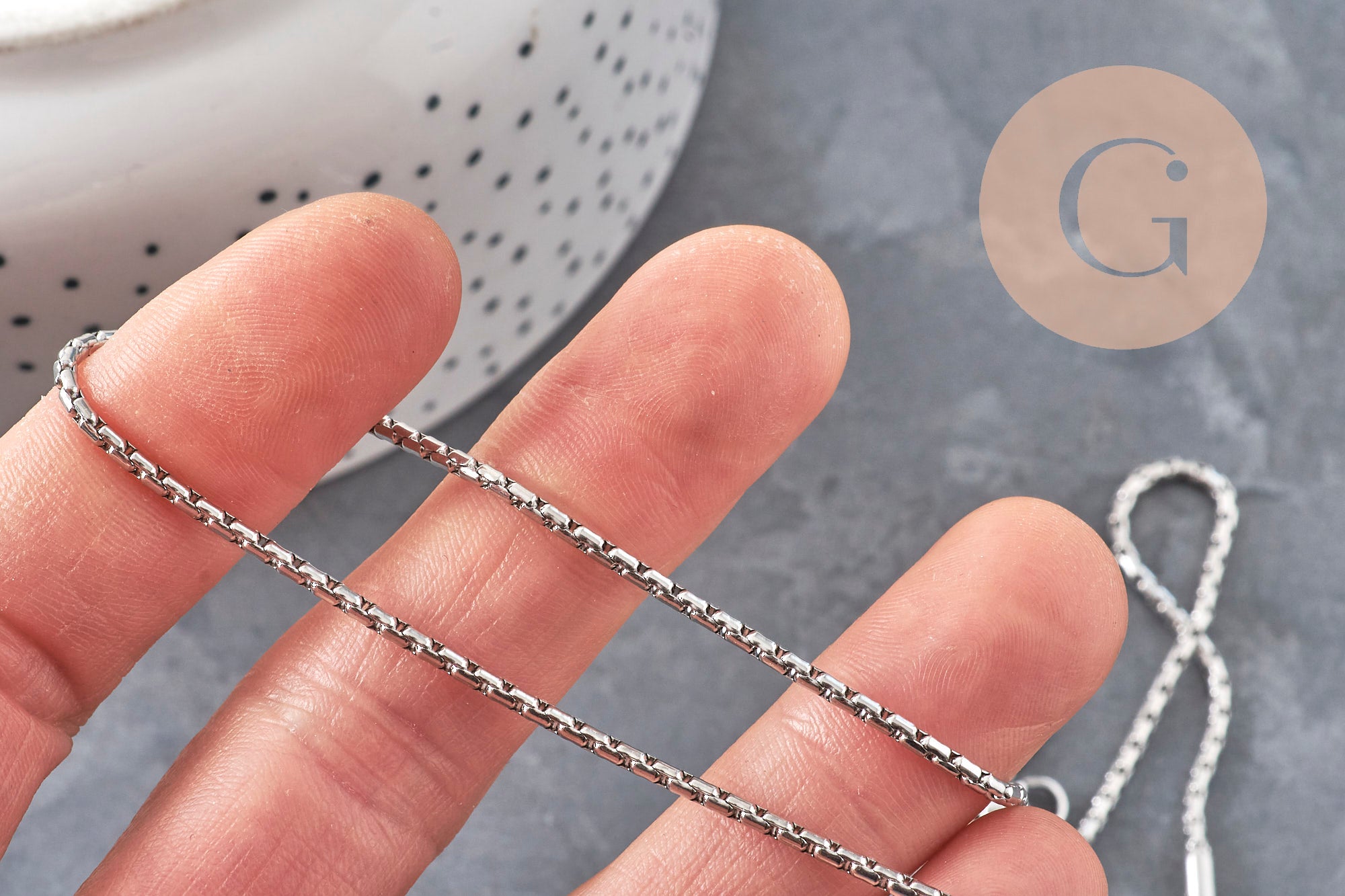 Collier Chaine serpent acier inoxydable platine 2mm/50cm, x1 (G11058)