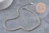 Collier Chaine maille cubaine diamantée acier inoxydable platine 9mm/41cm, x1 (G11055) VALIDE