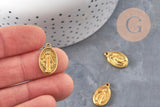 Pendentif médaille ovale Vierge Marie zamac doré 19.5mm, x2 (G11108)