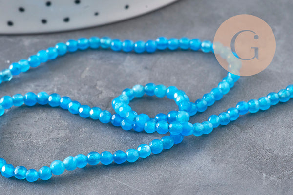 Perles Agate naturelle bleu facettées 3mm, x1 fil de 38cm (G11096)