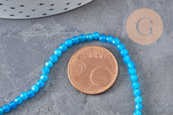 Perles Agate naturelle bleu facettées 3mm, x1 fil de 38cm (G11096)