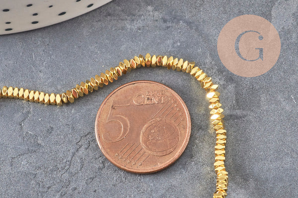 Perle rondelle carrée hématite de synthèse dorée 2mm, x1 fil de 40cm (G11060)