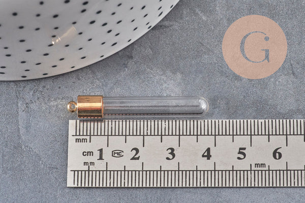 Pendentif fiole Bouteille verre fer doré 34mm, x1 (G11063)