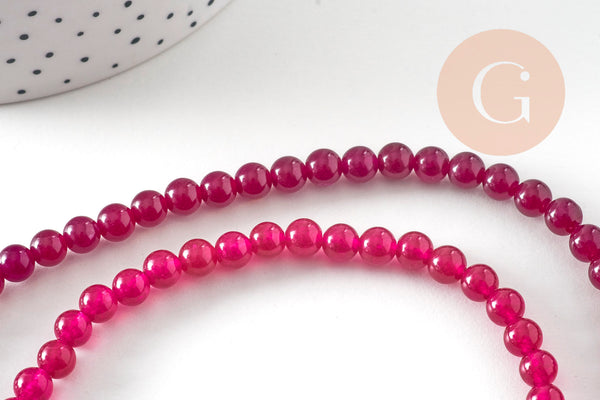 Perles rondes jade naturel rose FUCHSIA 6mm, x1 fil de 38cm (G1784)