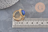 Bague réglable pierre bleue acier inoxydable doré PVD Taille 53, x1 (G11078)