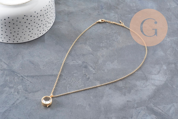 Collier locket rond porte-photo verre laiton doré 18K, x1 (G11087)