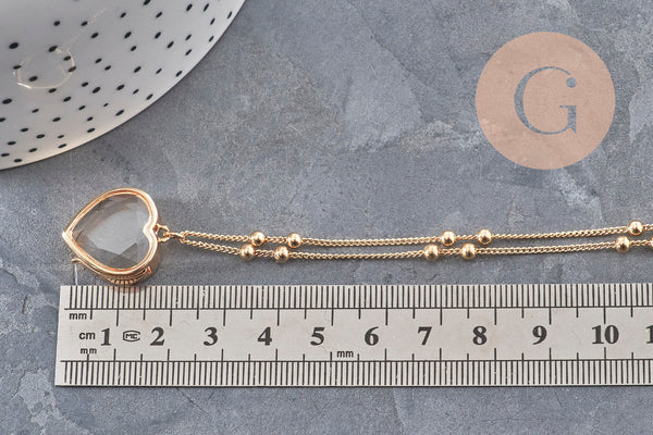 Collier locket cœur porte-photo verre laiton doré 18K, x1 (G11088)