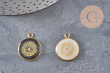 Pendentif rond motif pissenlit acier 304 inoxydable doré 16mm, x1 (G11103)
