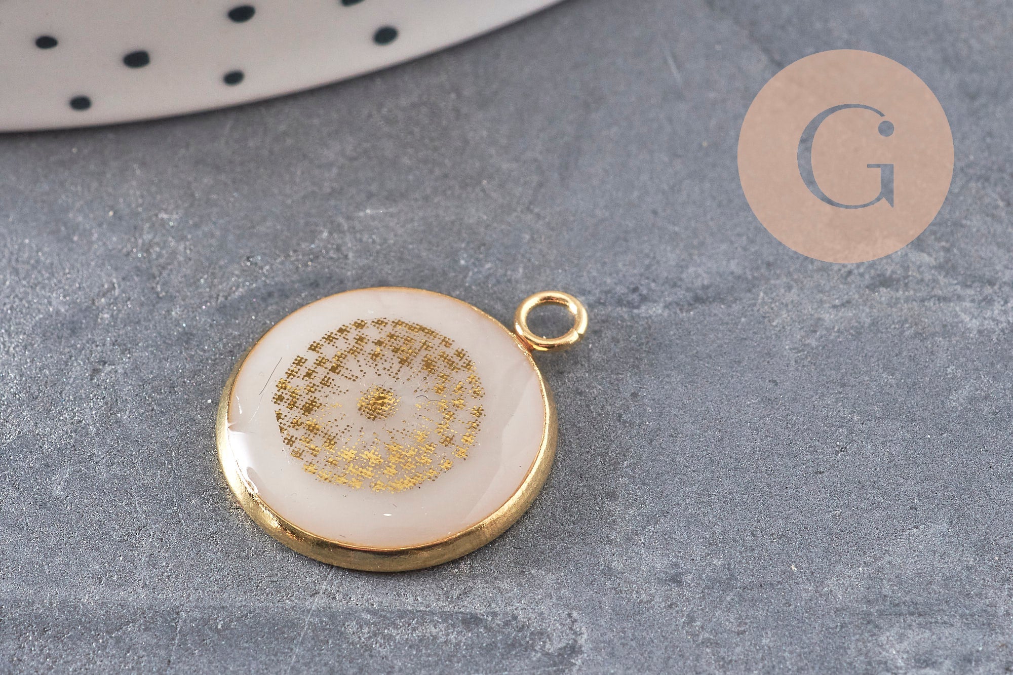 Pendentif rond motif pissenlit acier 304 inoxydable doré 16mm, x1 (G11103)