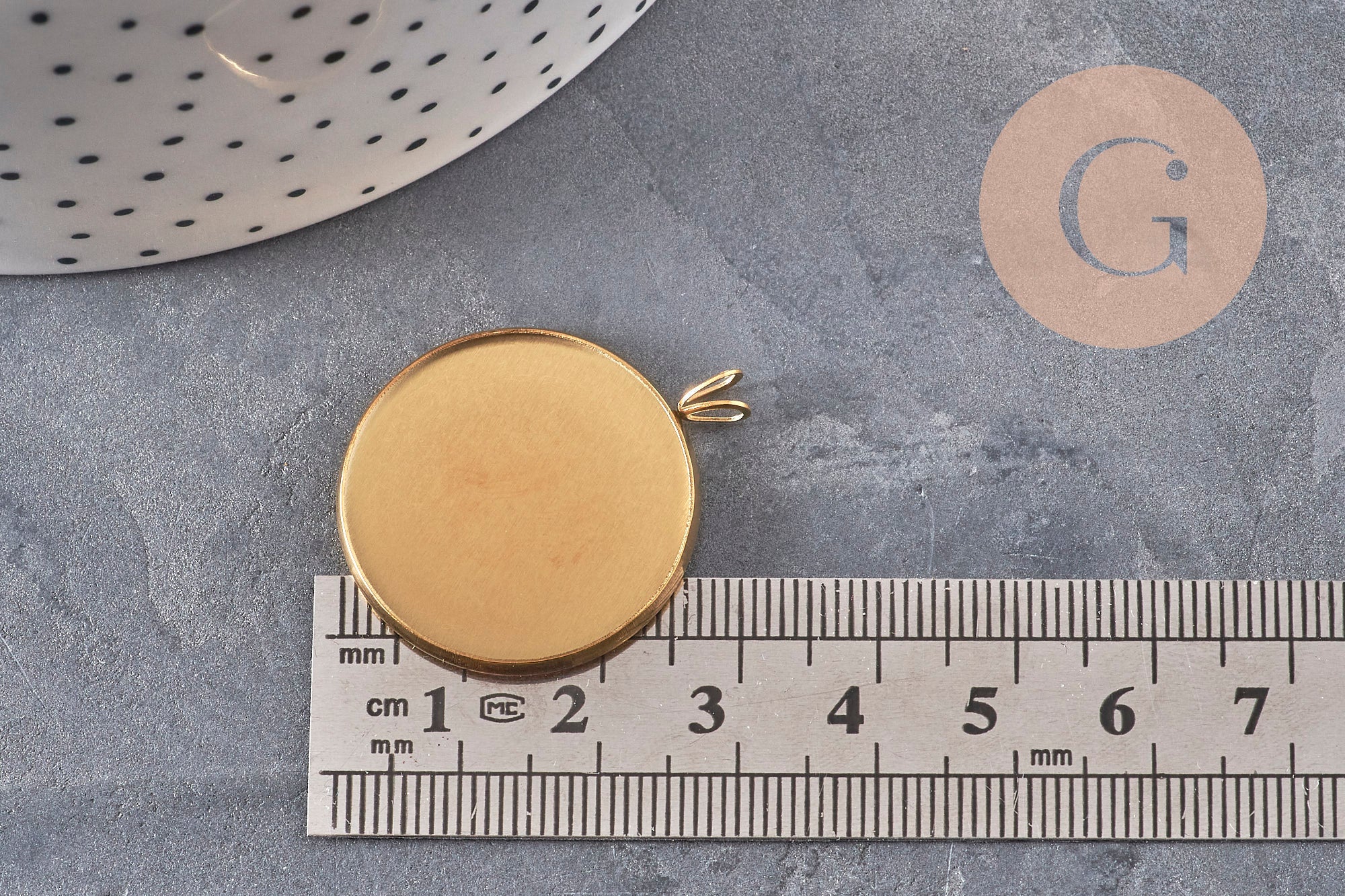 Pendentif rond support pour cabochon 25mm acier inoxydable doré IP, x1 (G11125)