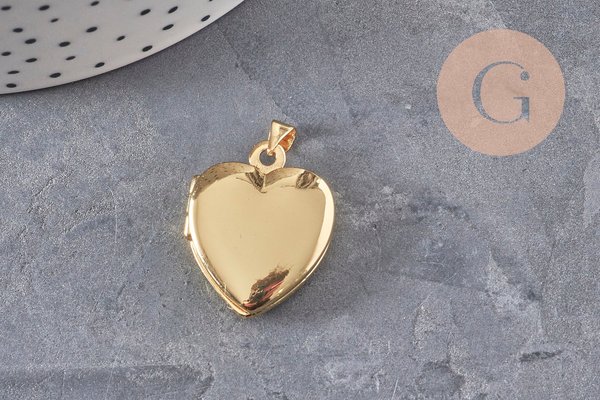 Pendentif locket cœur porte-photo laiton doré 18K 20.5mm, x1 (G11157)