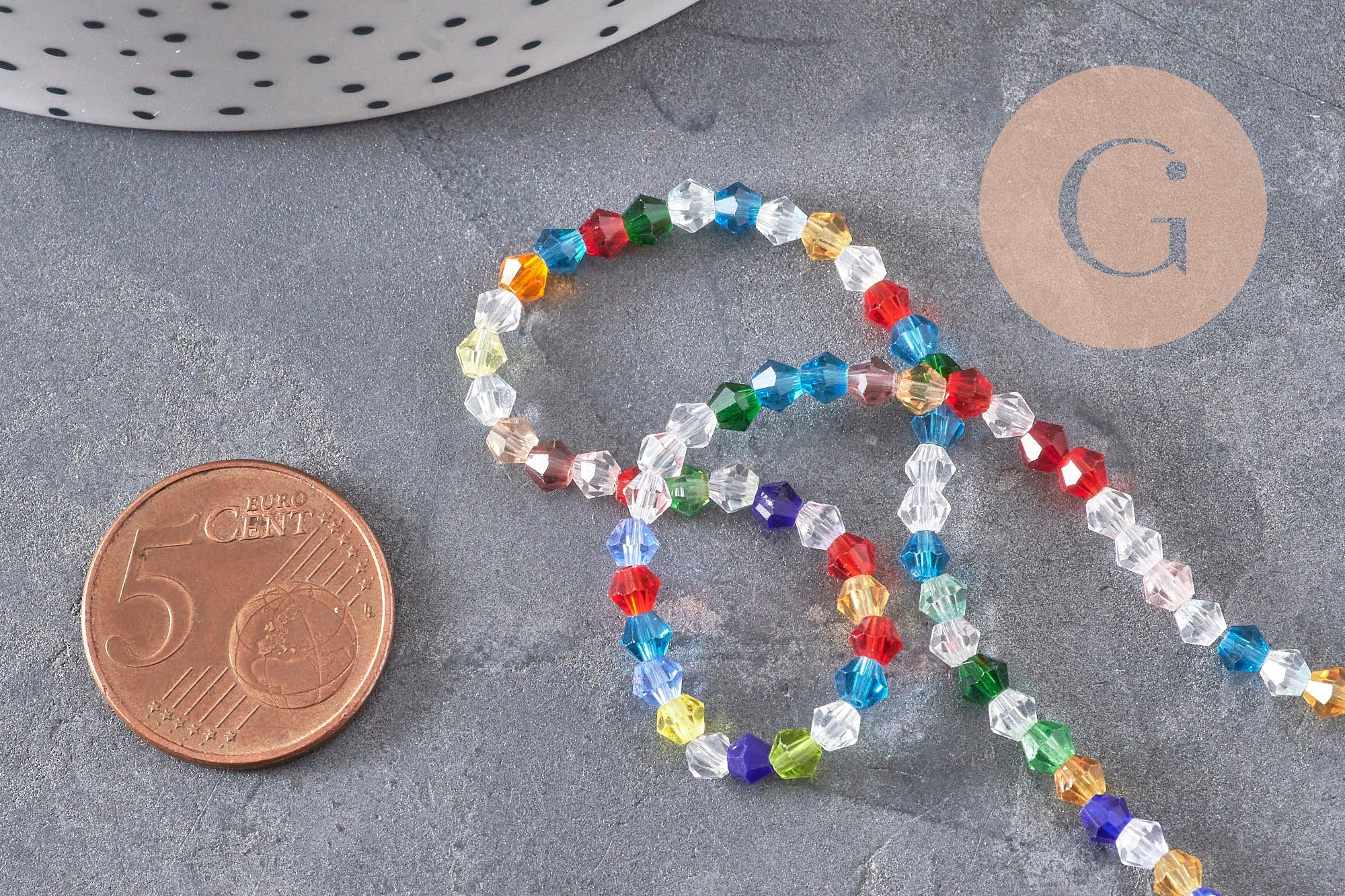 Perles cristal toupies à facette multicolore 3-3.3mm, x1 fil de 32.5cm (G11127)