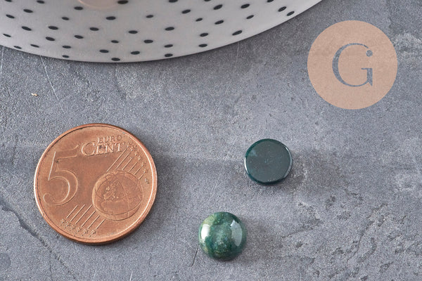 Cabochon rond agate mousse verte 8mm, x1 (G11115)