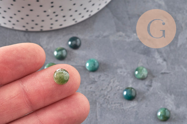 Cabochon rond agate mousse verte 8mm, x1 (G11115)