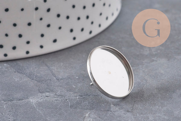 Clous-puces oreille support cabochon rond 10mm acier 304 inoxydable platine, x2 VALIDE