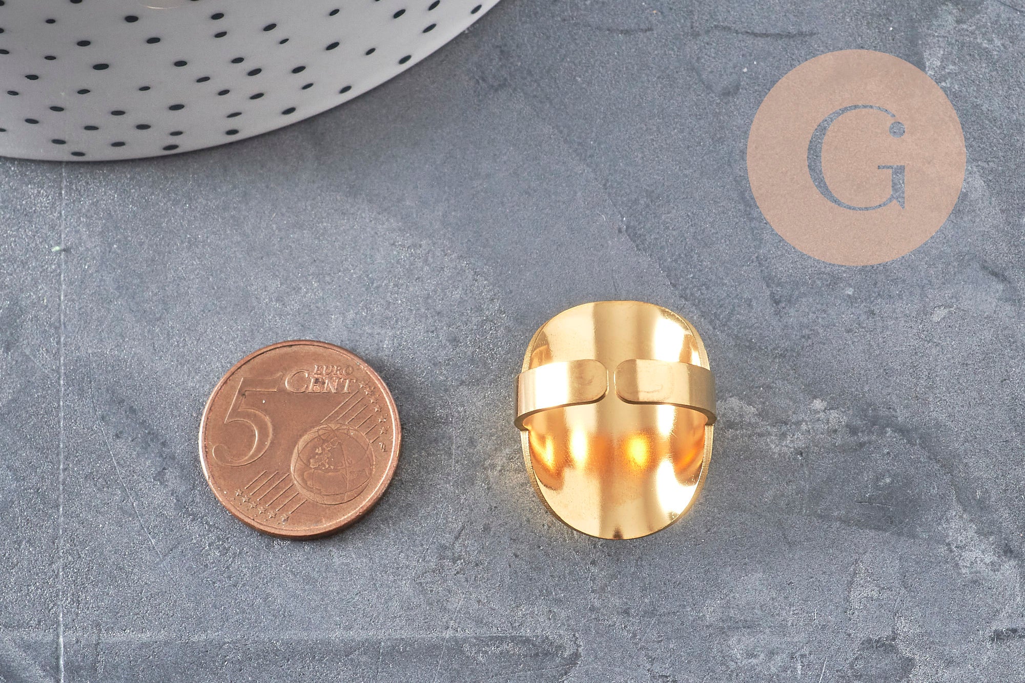 Bague réglable dentelle Plumes pierre verte acier doré Taille 54, x1 (G11153) VALIDE
