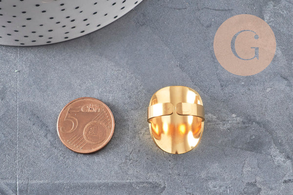 Bague réglable dentelle Plumes pierre verte acier doré Taille 54, x1 (G11153) VALIDE