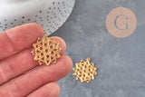 Raw brass round rosette stamped pendant 26mm, x2 (G10166)