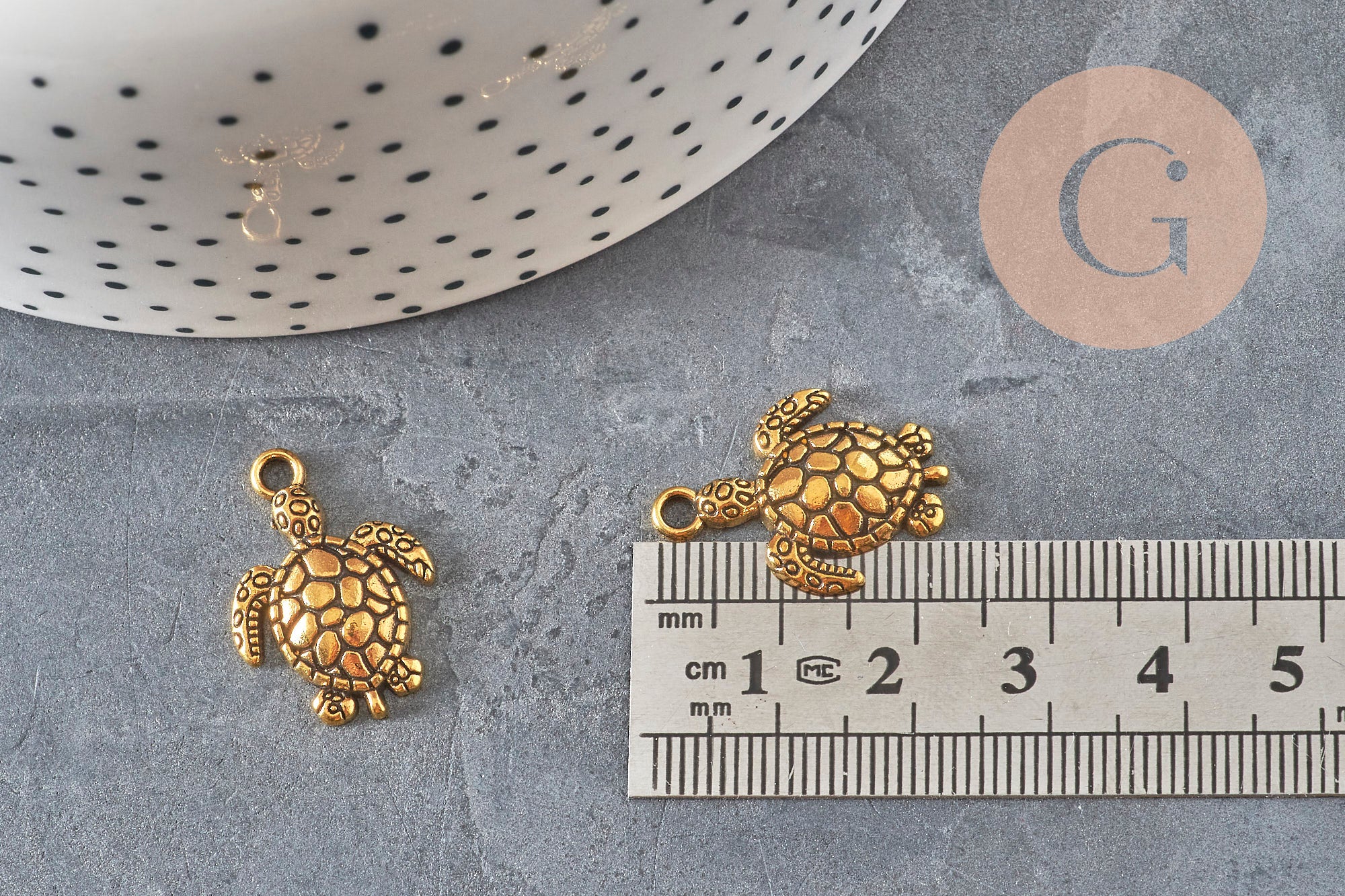 Dije tortuga zamac dorado 23mm, x5 VÁLIDO