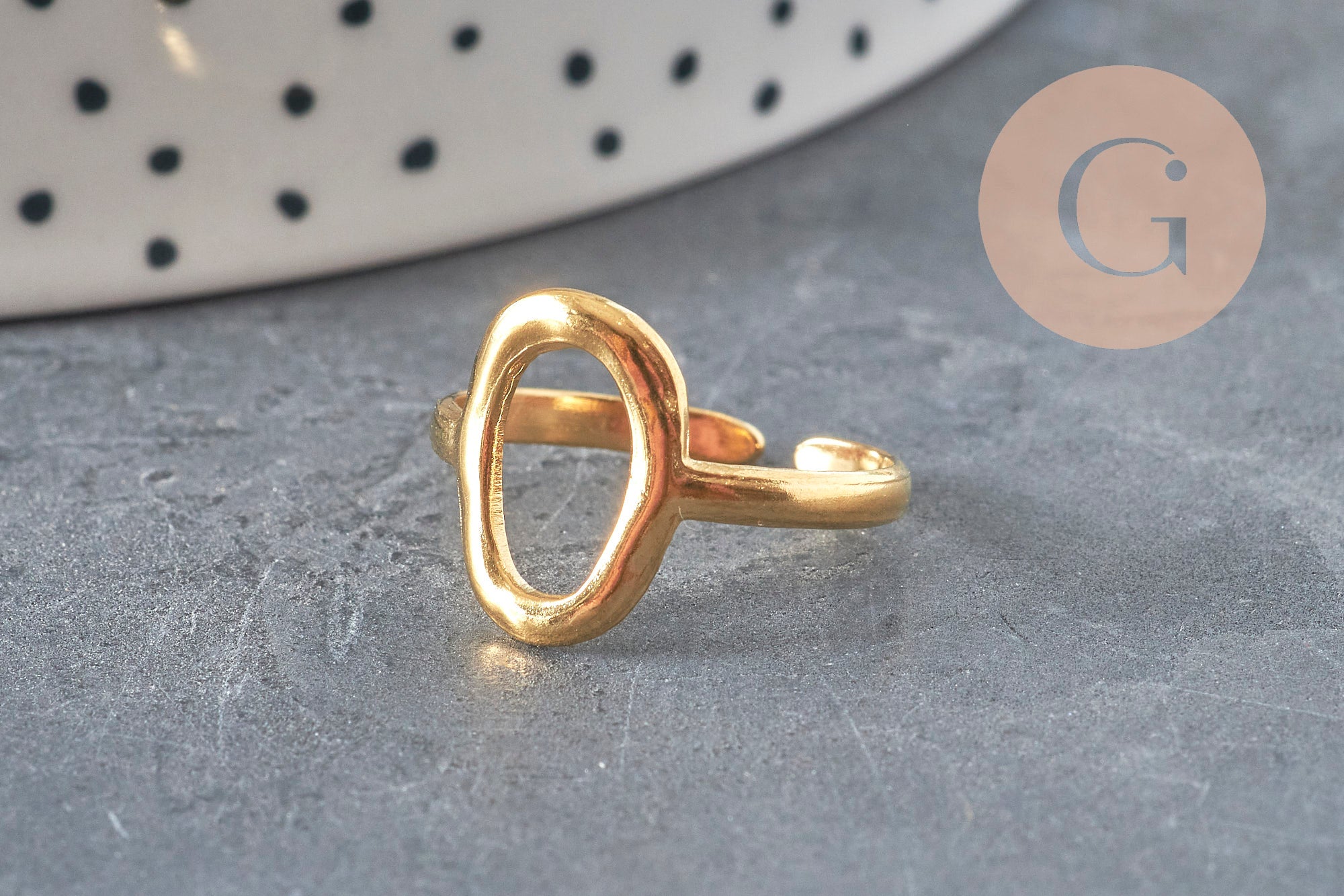 Anillo de círculo de acero inoxidable 304 chapado en oro IP Talla 57, x1 VÁLIDO