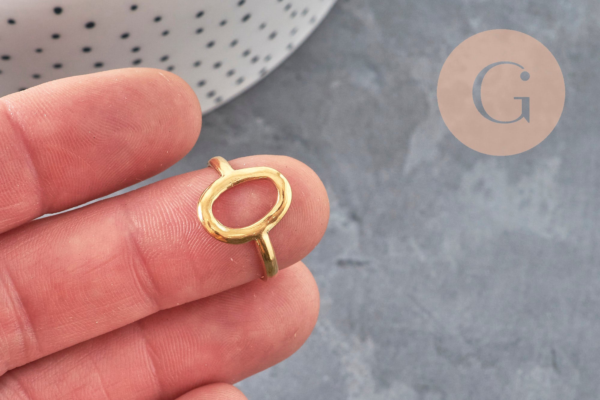 Anillo de círculo de acero inoxidable 304 chapado en oro IP Talla 57, x1 VÁLIDO