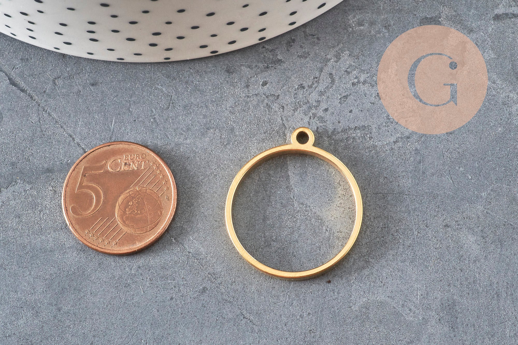 Round stainless steel 304 gilded open back pendant 27.5mm, x1 (G11250)