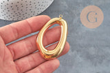 Hollow oval pendant, 304 stainless steel, gold textured, 58mm, x1 (G11268)