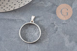 Round 304 Stainless Steel Platinum Open Back Pendant, 28mm, x1 VALID